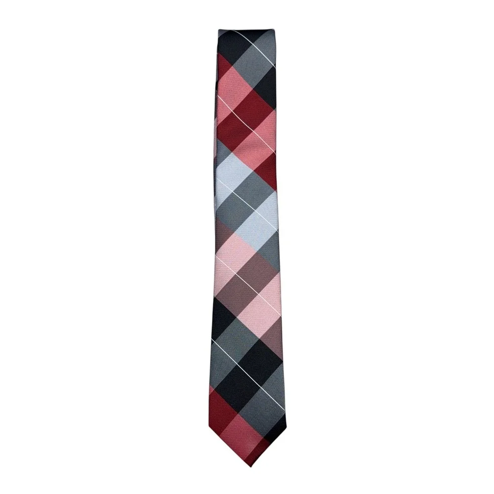 AXIST Mens Plaid Necktie‎ Red Gray Black Polyester Formal Fashion Accessory